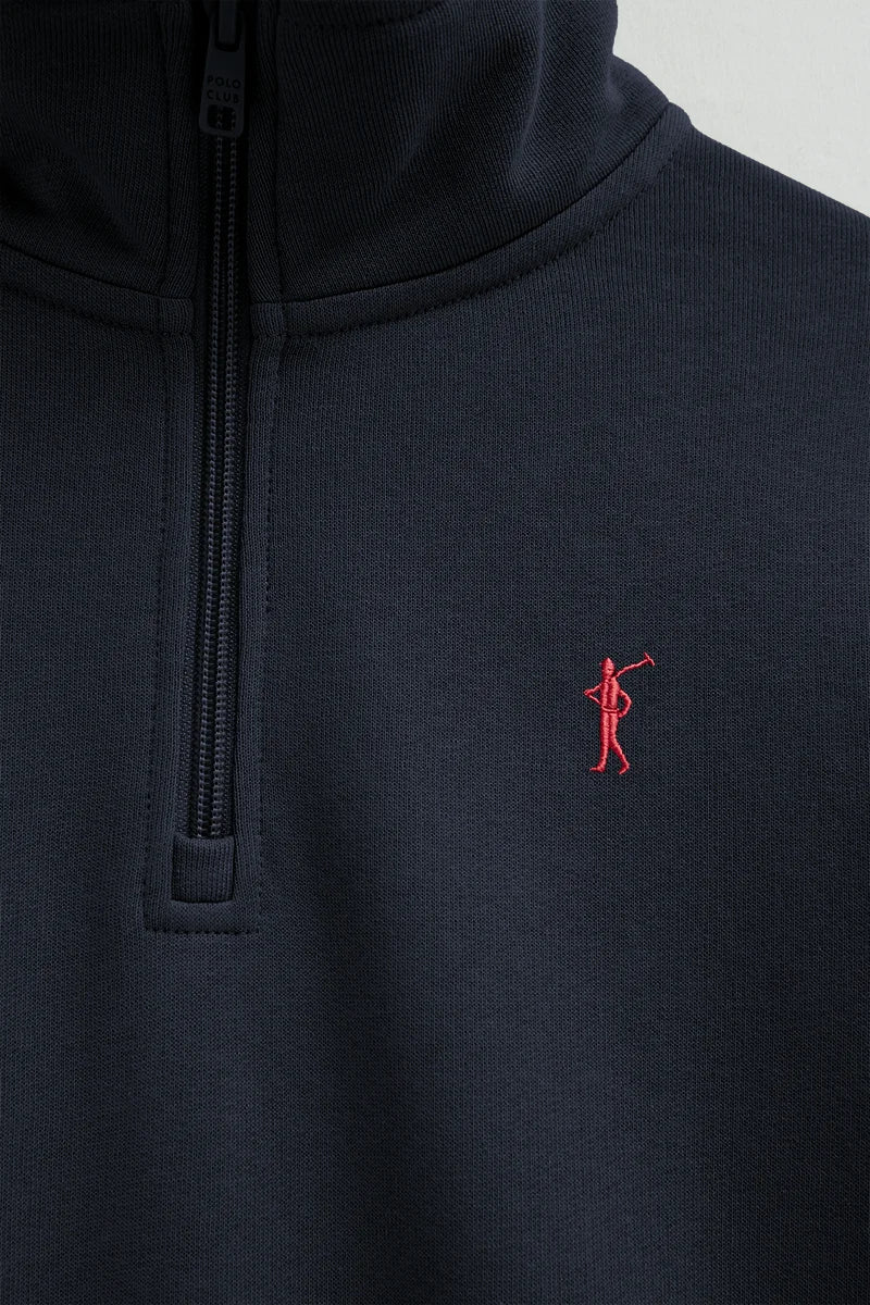 Sudadera azul marino con cuello cremallera y logo Rigby Go - Image 7