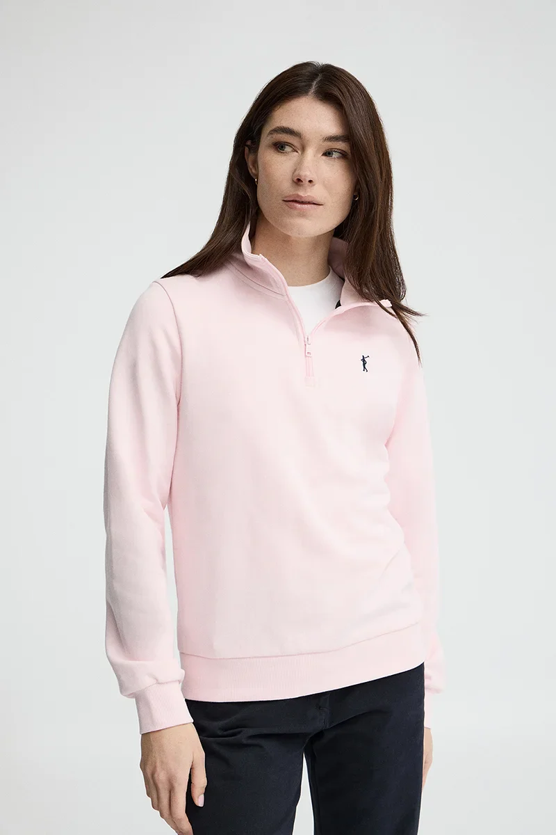 Sudadera rosa con cuello cremallera y logo Rigby Go