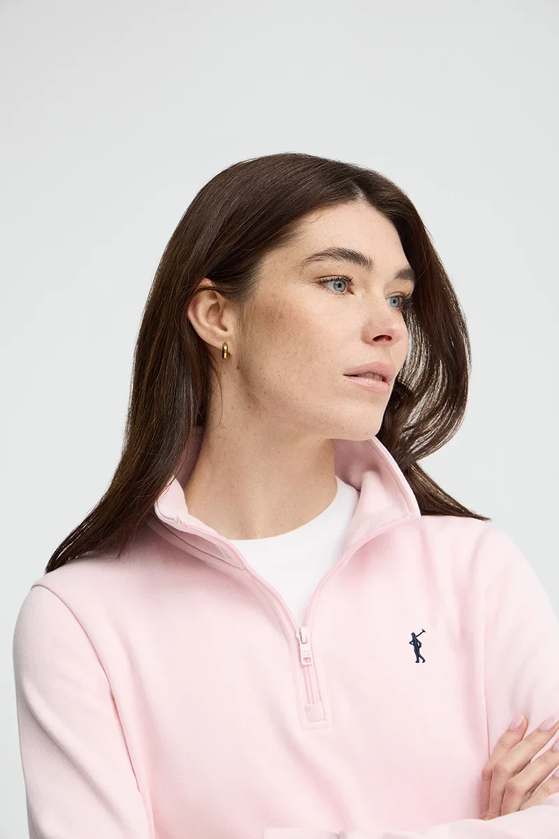 Sudadera rosa con cuello cremallera y logo Rigby Go - Image 3