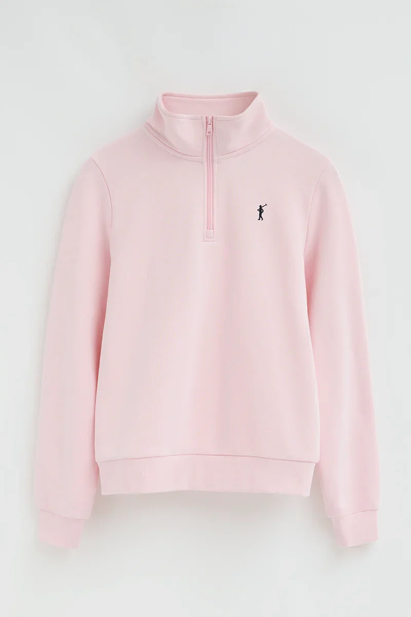 Sudadera rosa con cuello cremallera y logo Rigby Go - Image 9
