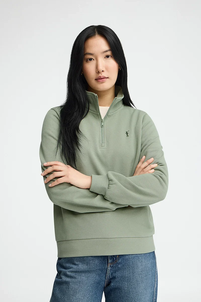 Sudadera verde pálido con cuello cremallera y logo Rigby Go