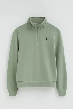 Sudadera verde pálido con cuello cremallera y logo Rigby Go - Image 10