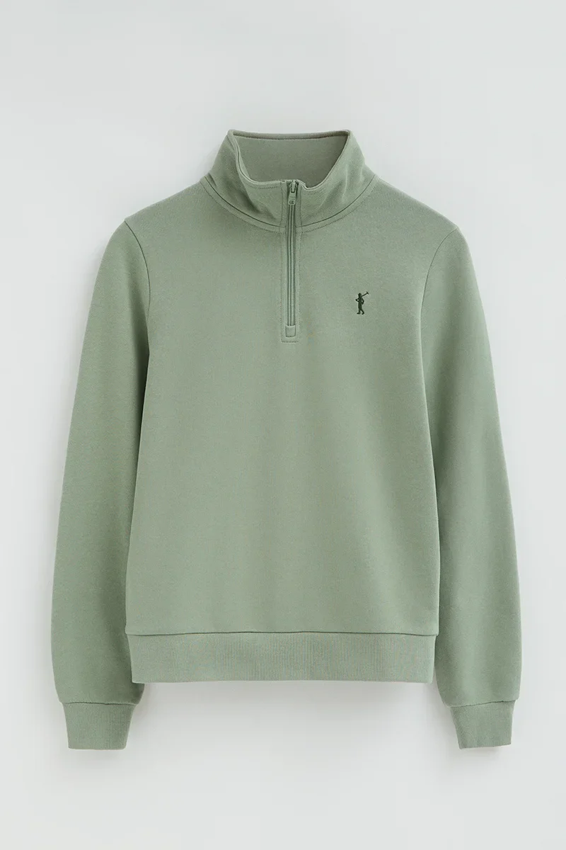 Sudadera verde pálido con cuello cremallera y logo Rigby Go - Image 6