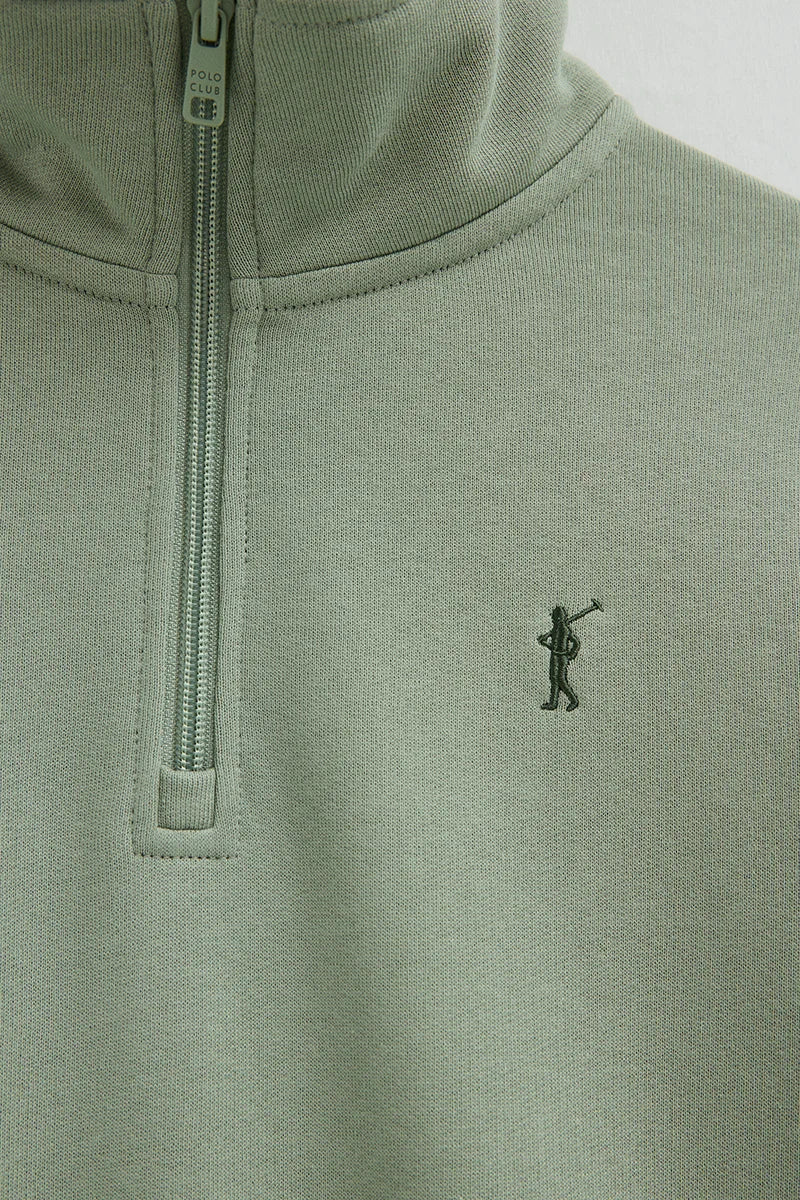 Sudadera verde pálido con cuello cremallera y logo Rigby Go - Image 7