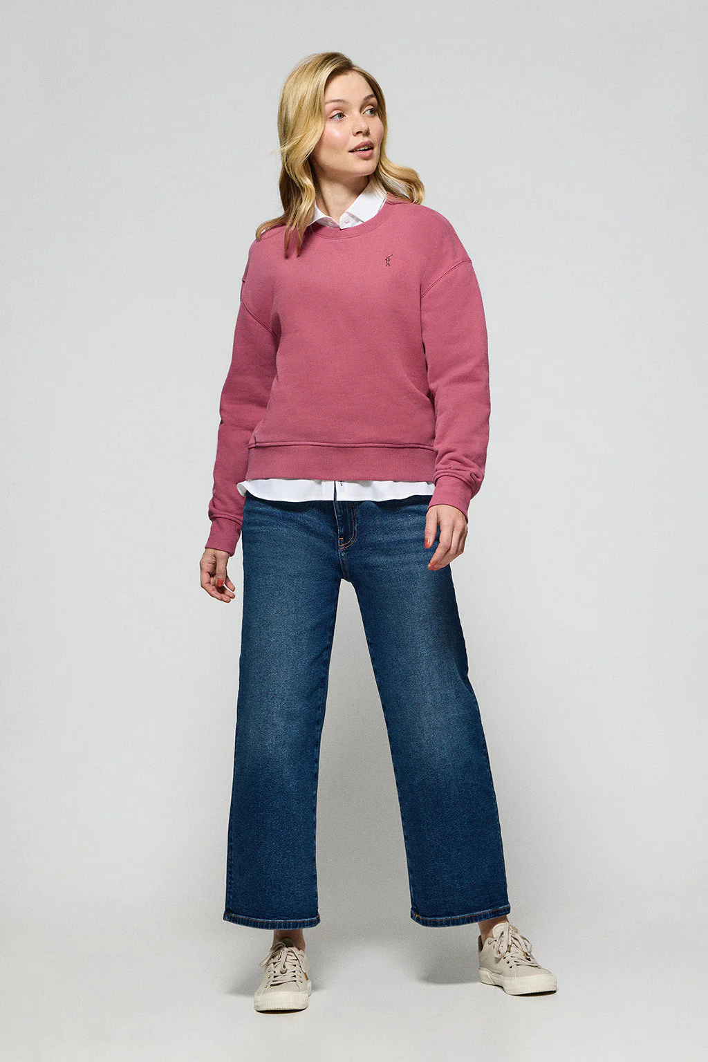 Sudadera de cuello redondo color rosa vino con logo bordado Rigby Go - Image 3