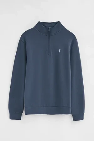 Sudadera azul denim de cuello alto con cremallera y bordado Rigby Go - Image 10