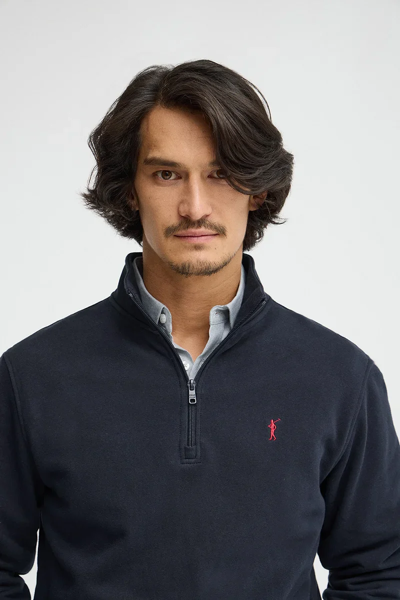 Sudadera azul marino de cuello alto con cremallera y bordado Rigby Go