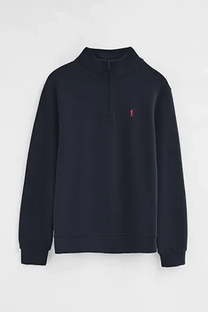 Sudadera azul marino de cuello alto con cremallera y bordado Rigby Go - Image 11