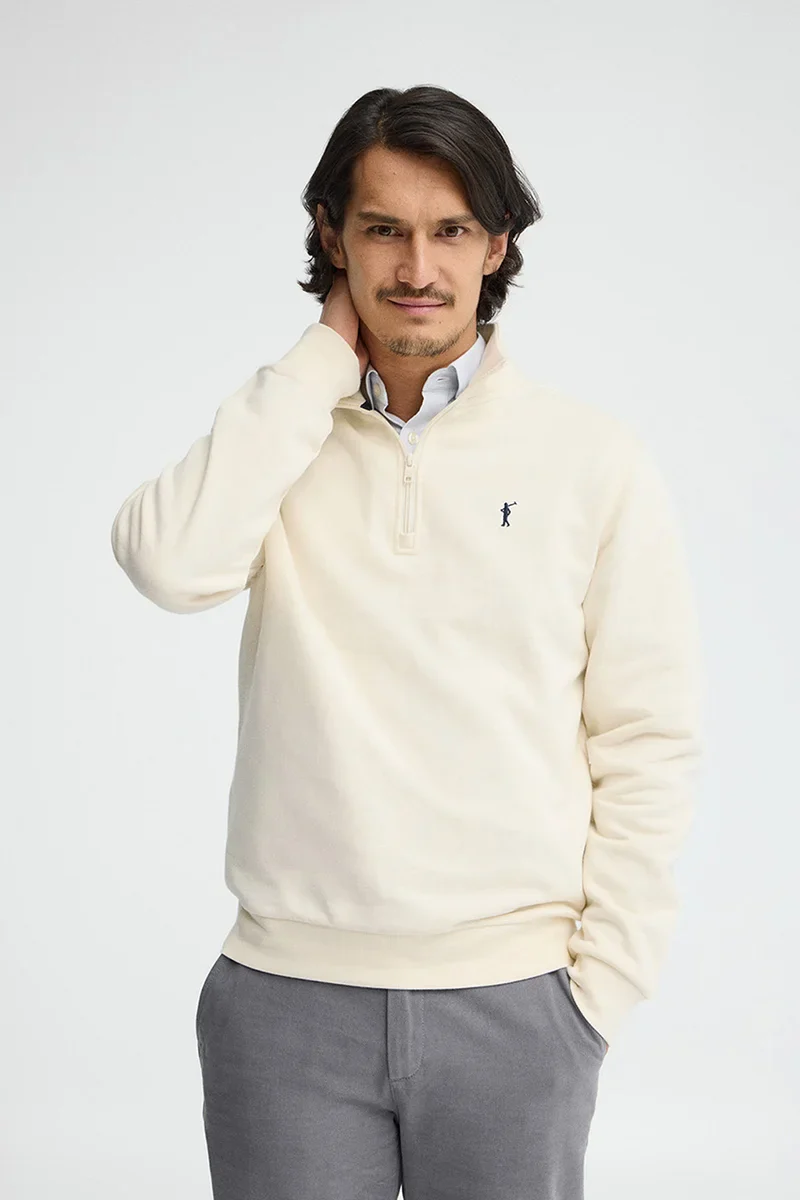 Sudadera color crudo de cuello alto con cremallera y bordado Rigby Go