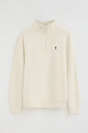 Sudadera color crudo de cuello alto con cremallera y bordado Rigby Go - Image 10
