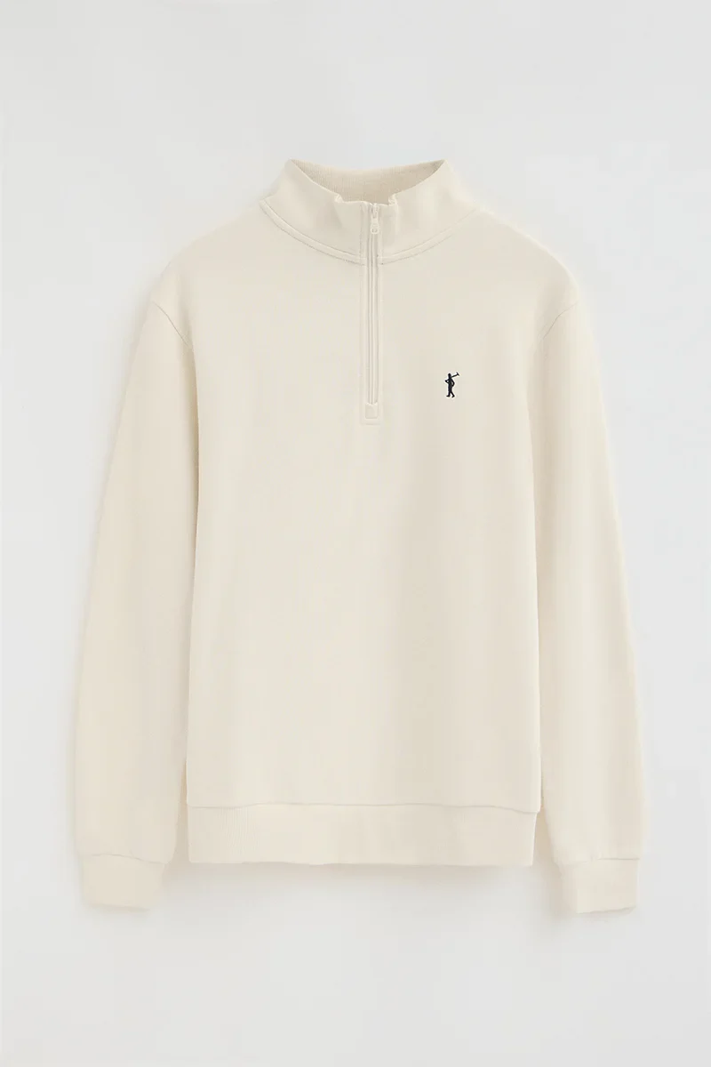 Sudadera color crudo de cuello alto con cremallera y bordado Rigby Go - Image 9