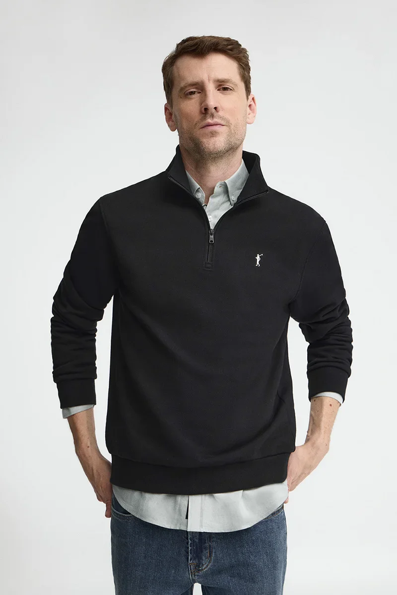 Sudadera negra de cuello alto con cremallera y bordado Rigby Go - Image 2