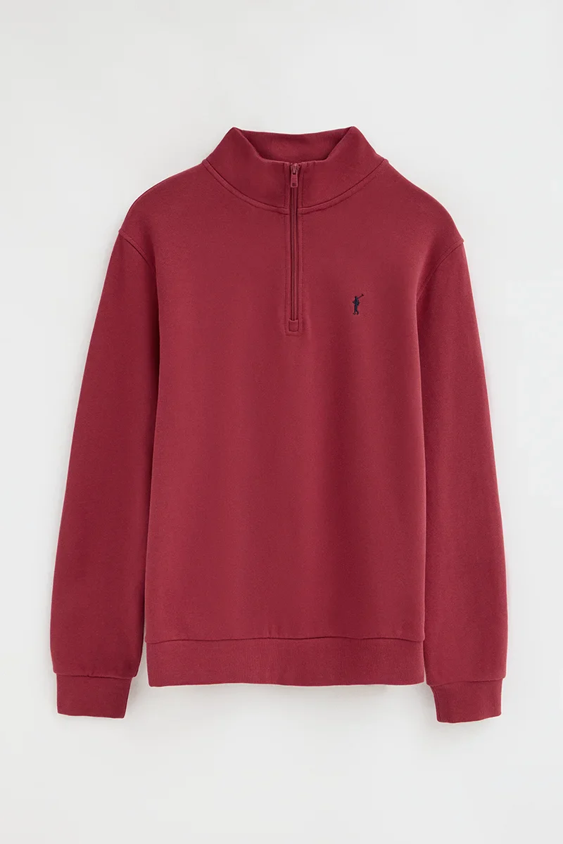 Sudadera rojo quemado de cuello alto con cremallera y bordado Rigby Go - Image 6