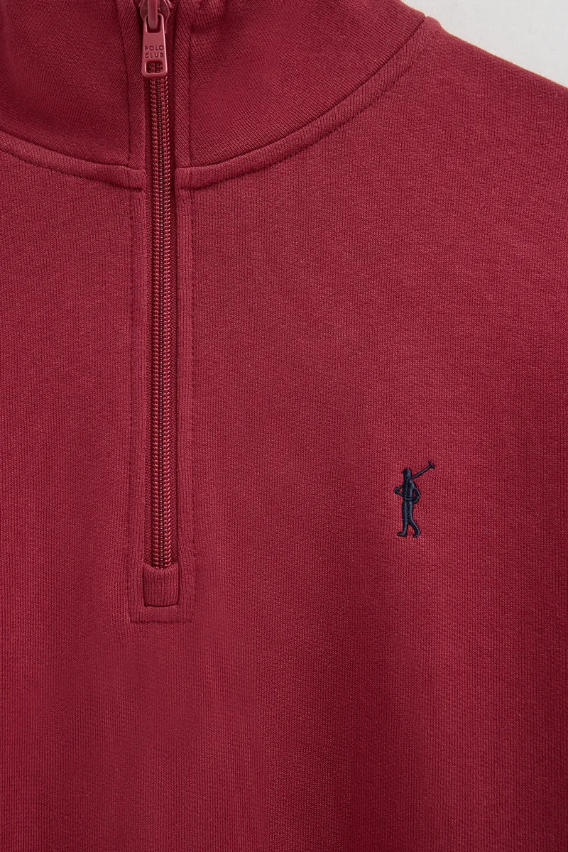 Sudadera rojo quemado de cuello alto con cremallera y bordado Rigby Go - Image 7