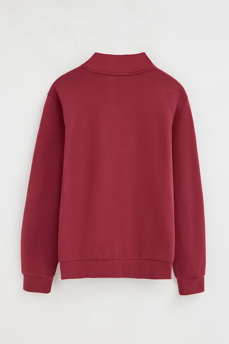 Sudadera rojo quemado de cuello alto con cremallera y bordado Rigby Go - Image 8