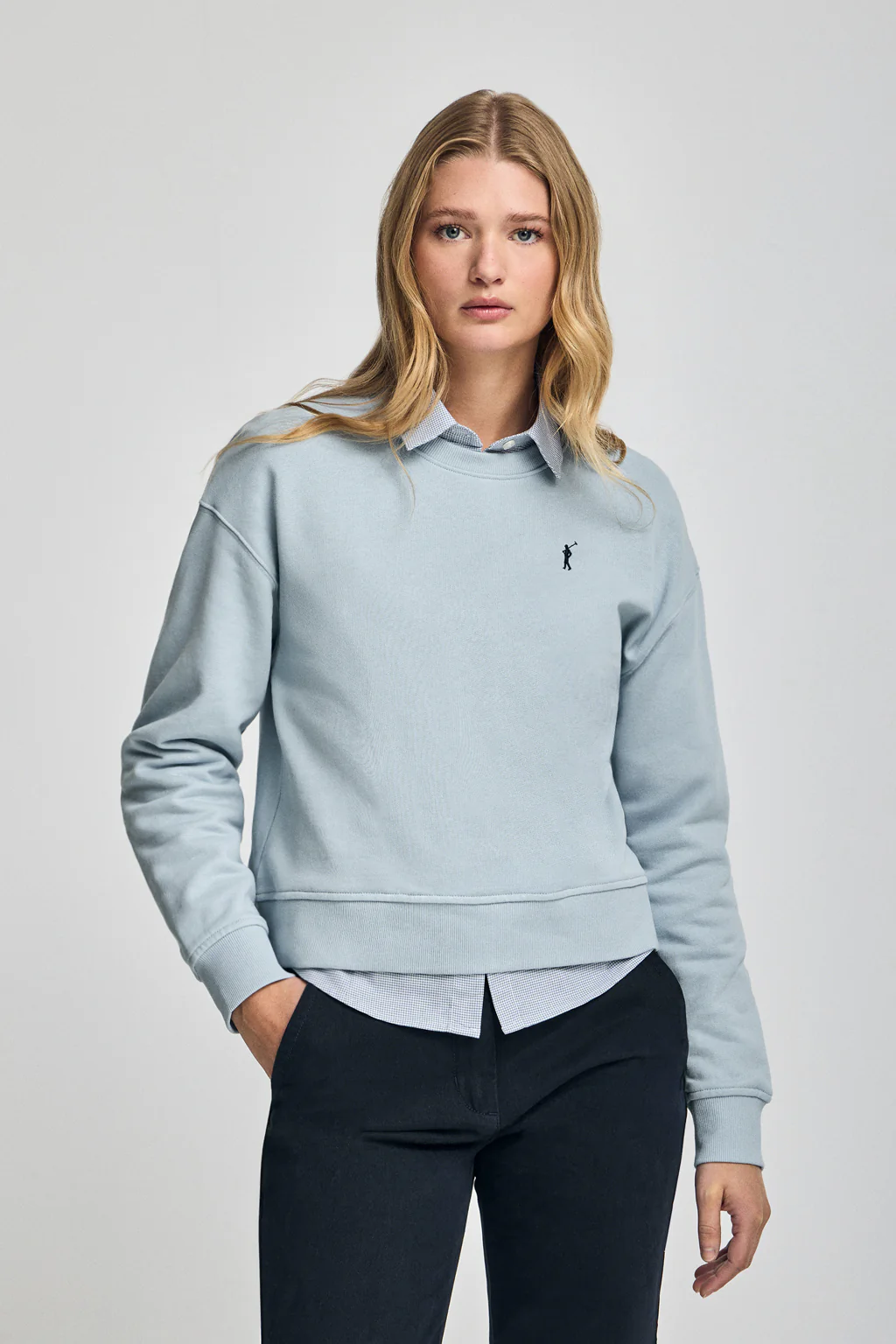 Sudadera azul claro de cuello redondo y bordado Rigby Go