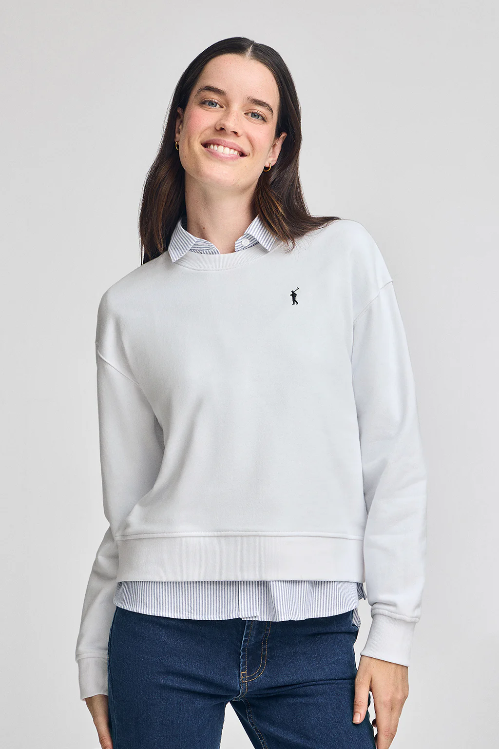 Sudadera blanca de cuello redondo y bordado Rigby Go