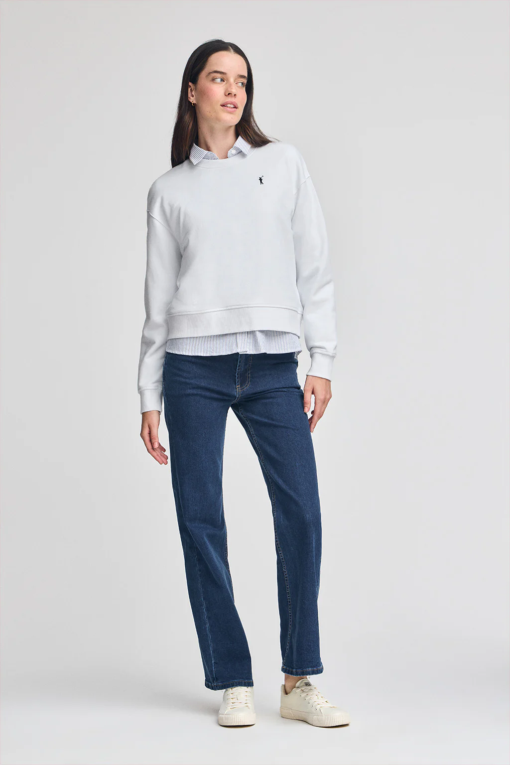 Sudadera blanca de cuello redondo y bordado Rigby Go - Image 3