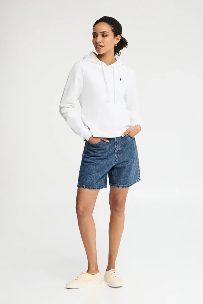 Sudadera blanca con capucha, de corte recto y bordado Rigby Go - Image 4
