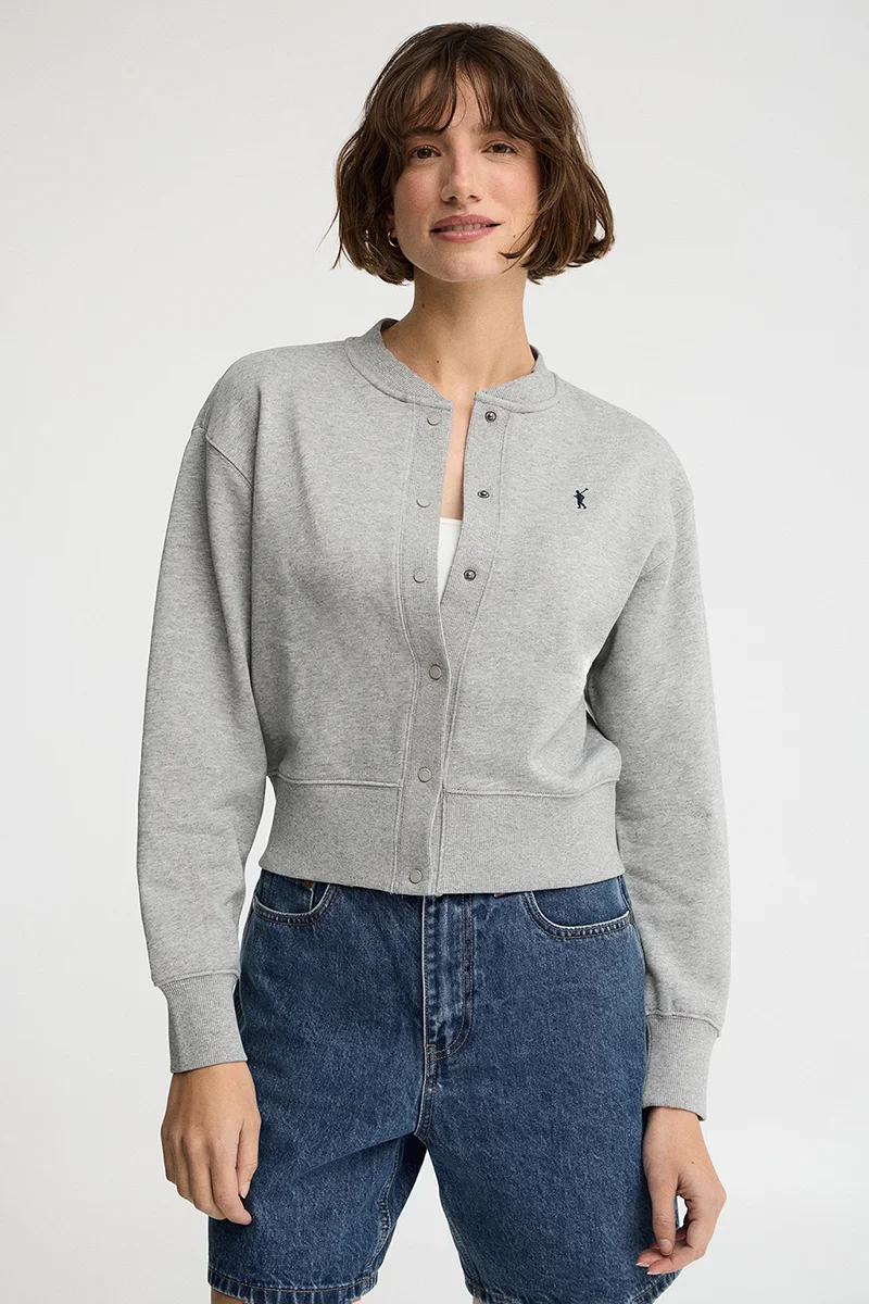 Cárdigan gris vigoré de tejido sudadera con bordado Rigby Go