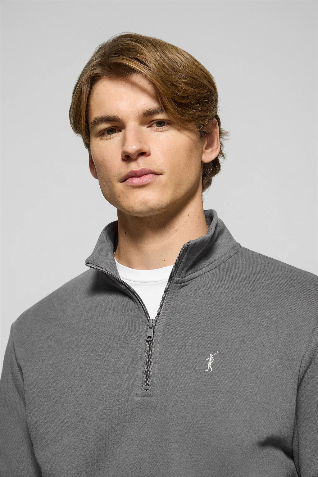 Sudadera de media cremallera gris asfalto con logo bordado Rigby Go - Image 2