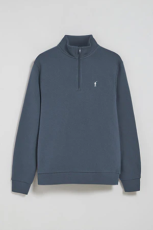 Sudadera de media cremallera azul denim con logo bordado Rigby Go - Image 9
