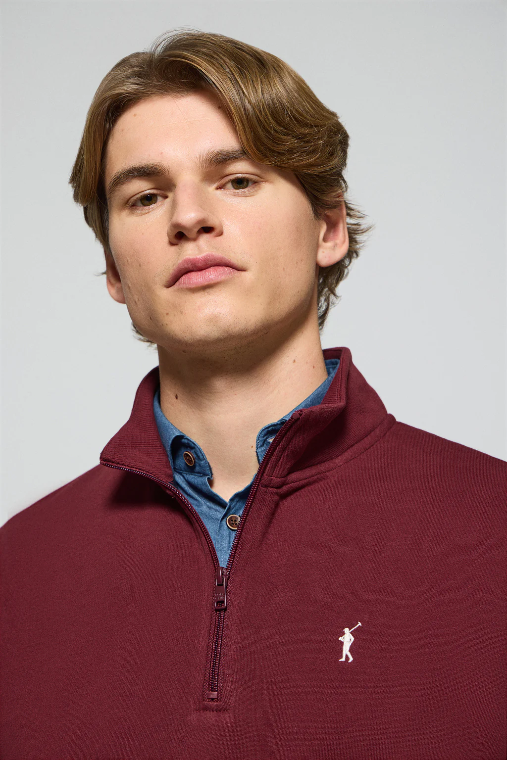 Sudadera de media cremallera granate con logo bordado Rigby Go - Image 3