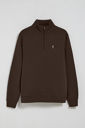 Sudadera de media cremallera marrón con logo bordado Rigby Go - Image 9