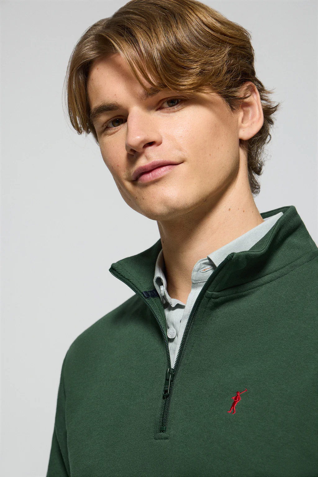 Sudadera de media cremallera verde botella con logo bordado Rigby Go - Image 2
