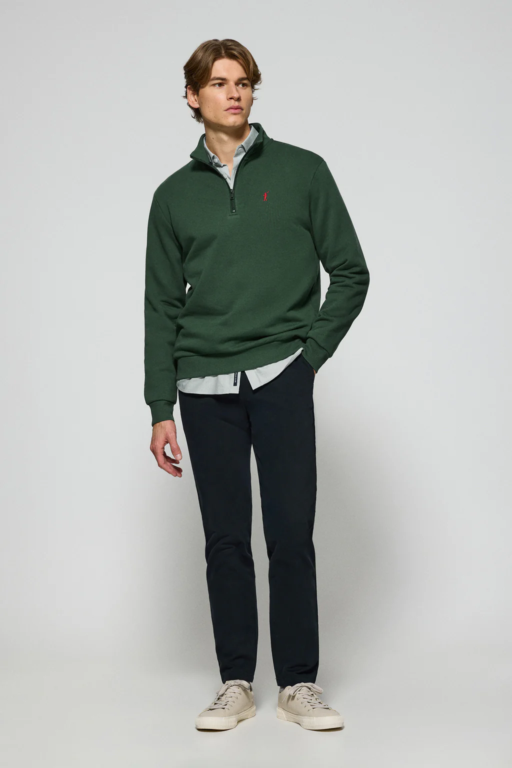 Sudadera de media cremallera verde botella con logo bordado Rigby Go - Image 3