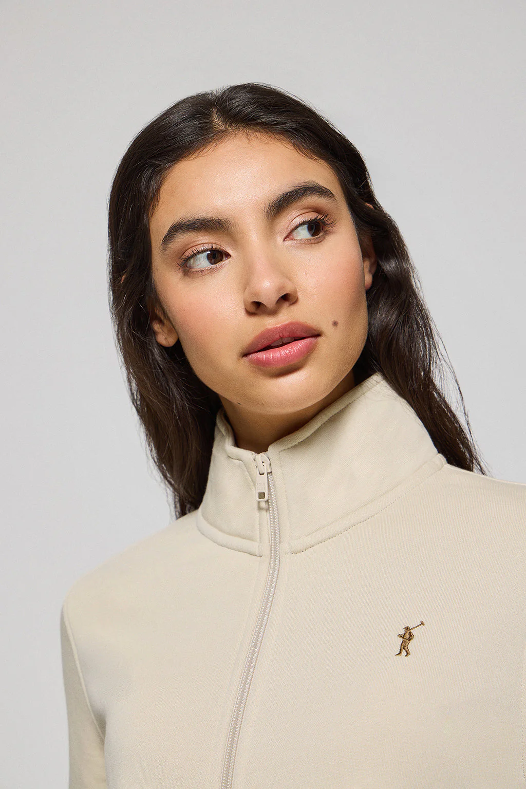 Sudadera de cremallera beige de cuello elevado con logo Rigby Go - Image 2