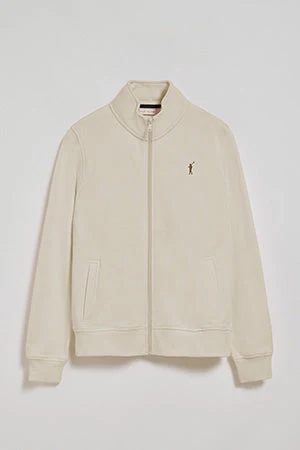 Sudadera de cremallera beige de cuello elevado con logo Rigby Go - Image 9