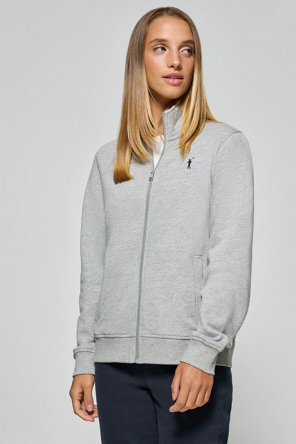Sudadera de cremallera gris vigoré de cuello elevado con logo Rigby Go