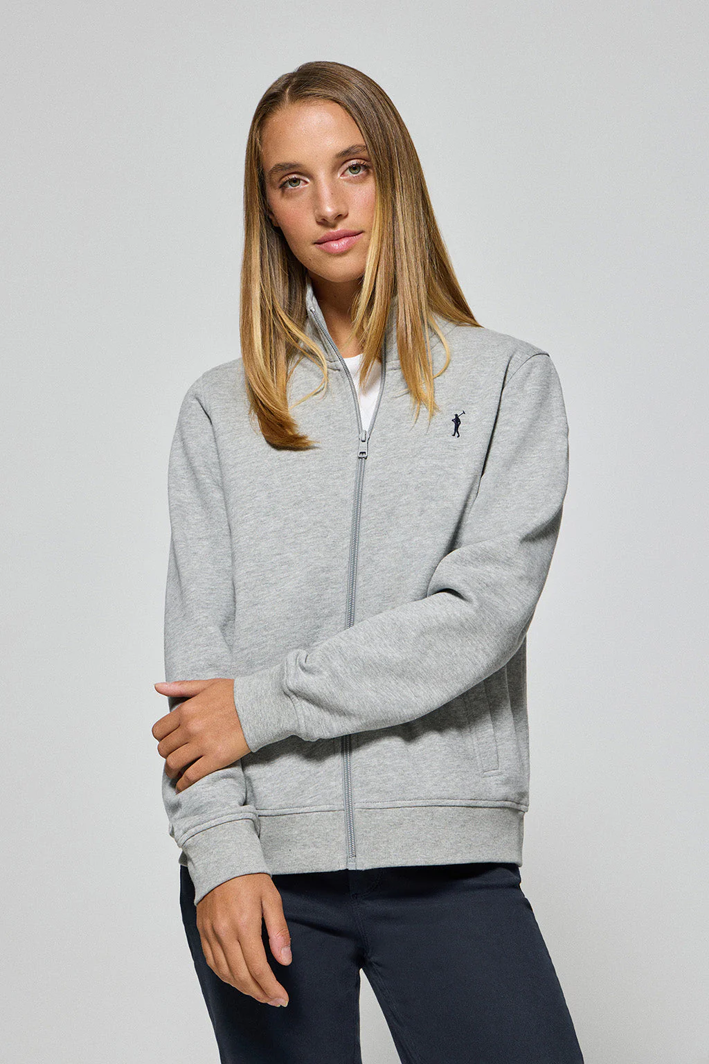 Sudadera de cremallera gris vigoré de cuello elevado con logo Rigby Go - Image 3