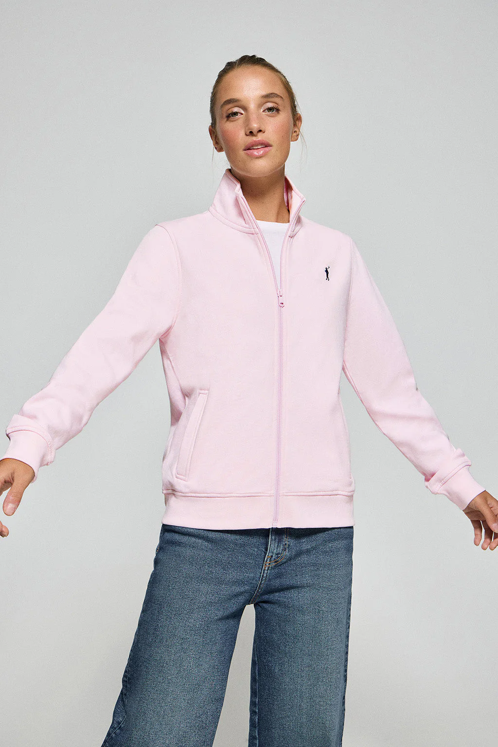 Sudadera de cremallera rosa de cuello elevado con logo Rigby Go