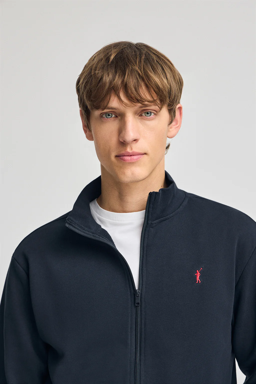 Sudadera navy abierta con cuello elevado y logo Rigby Go - Image 2