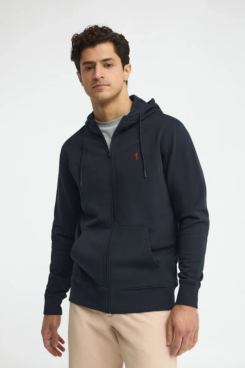 Sudadera azul marino con capucha y cremallera con logo bordado Rigby Go