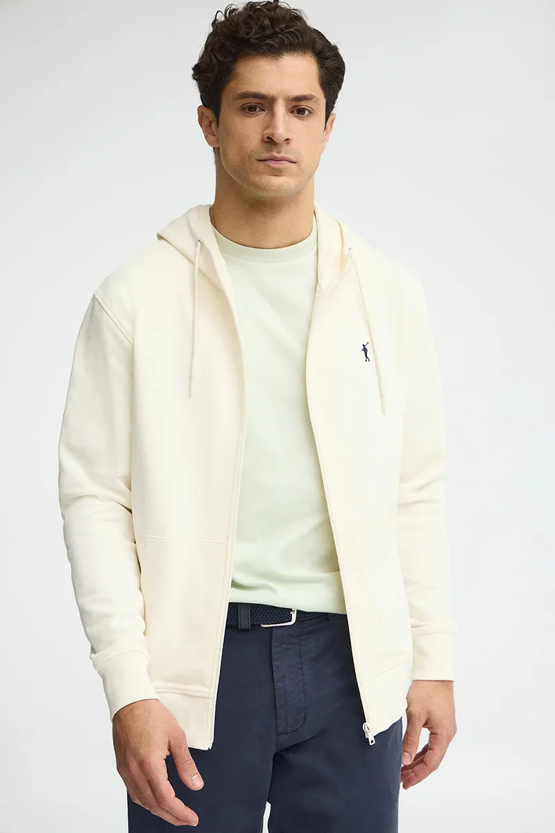 Sudadera color crudo con capucha y cremallera con logo bordado Rigby Go