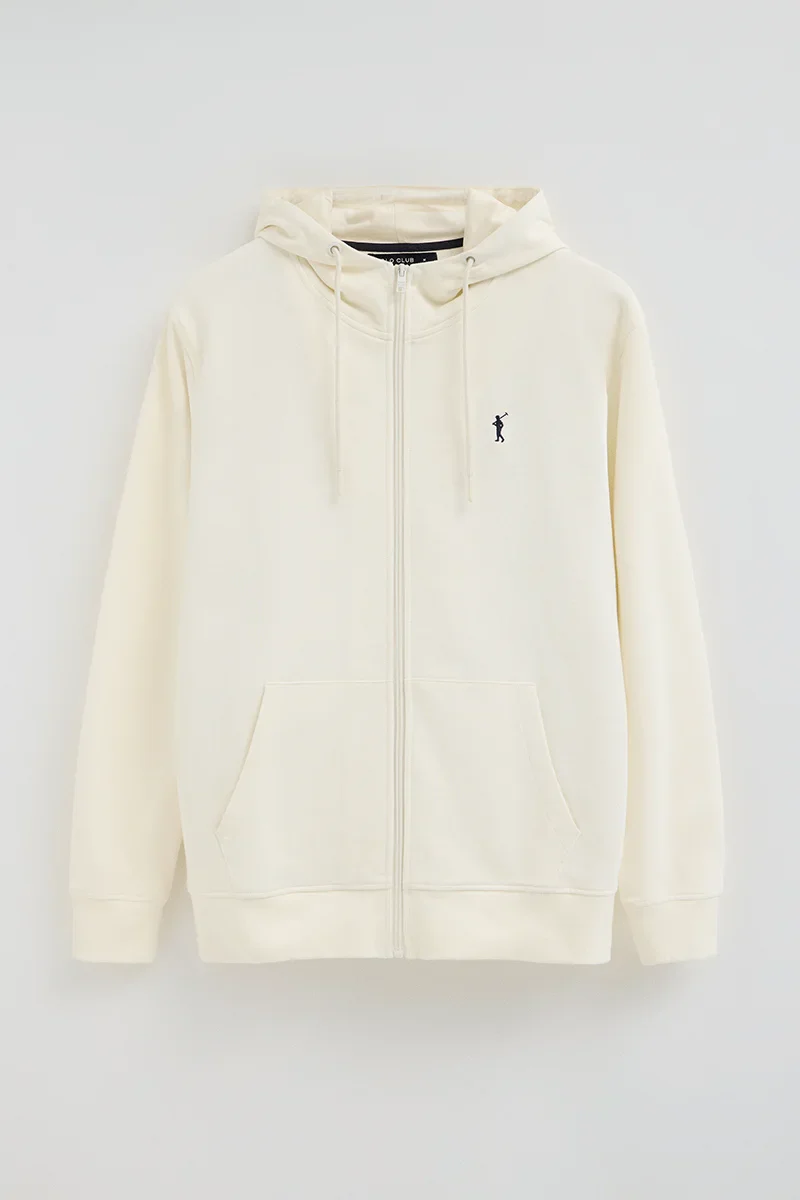 Sudadera color crudo con capucha y cremallera con logo bordado Rigby Go - Image 10