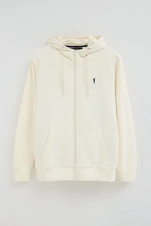 Sudadera color crudo con capucha y cremallera con logo bordado Rigby Go - Image 9