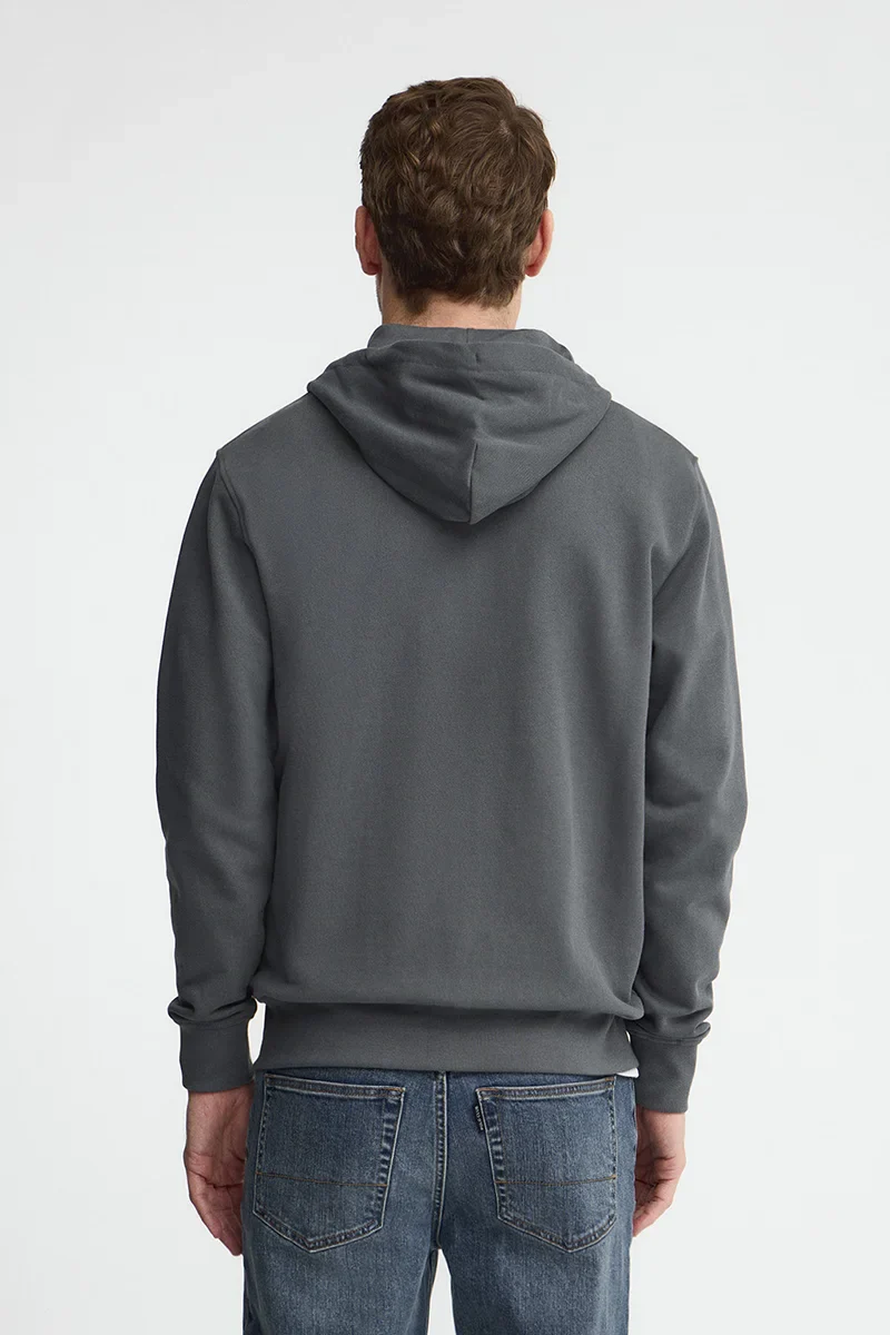 Sudadera gris piedra con capucha y cremallera con logo bordado Rigby Go - Image 4