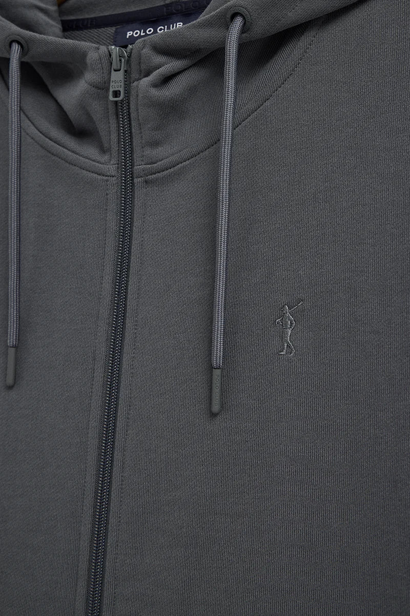 Sudadera gris piedra con capucha y cremallera con logo bordado Rigby Go - Image 6