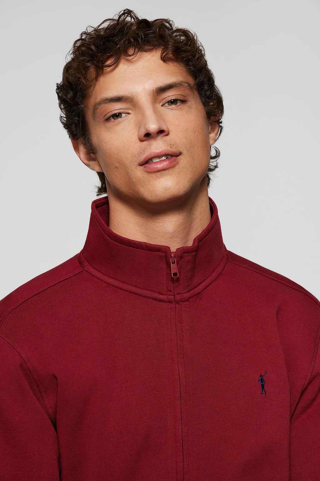 Sudadera abierta de cuello elevado granate con logo Rigby Go - Image 3