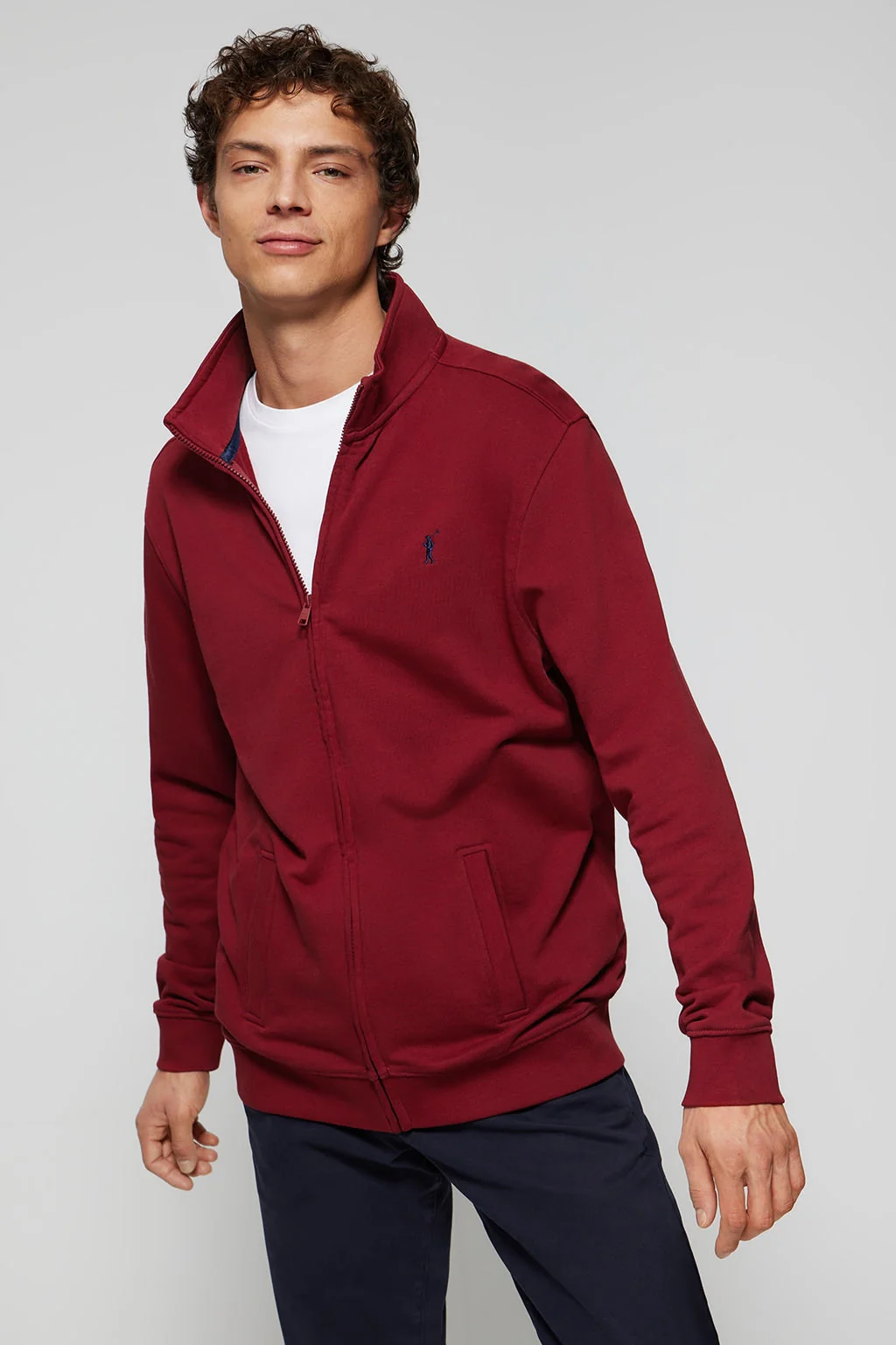 Sudadera abierta de cuello elevado granate con logo Rigby Go - Image 4