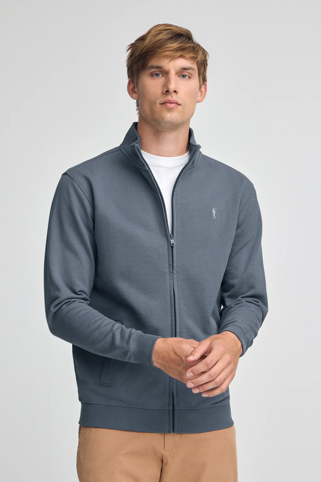 Sudadera azul denim de cuello alto y cremallera con logo Rigby Go