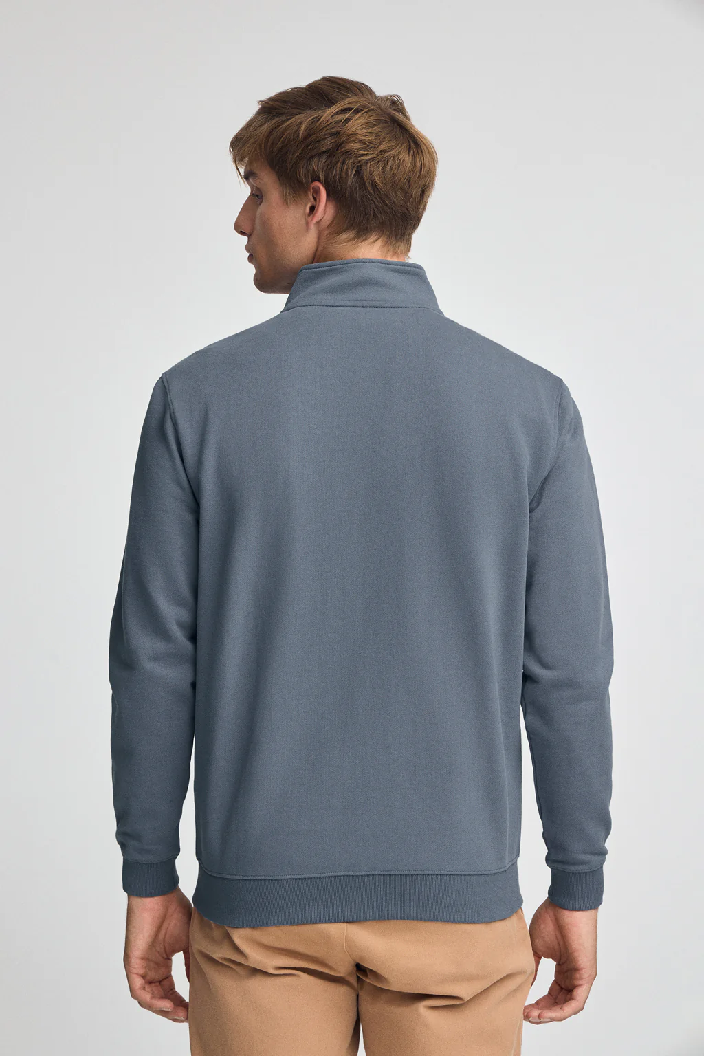 Sudadera azul denim de cuello alto y cremallera con logo Rigby Go - Image 4