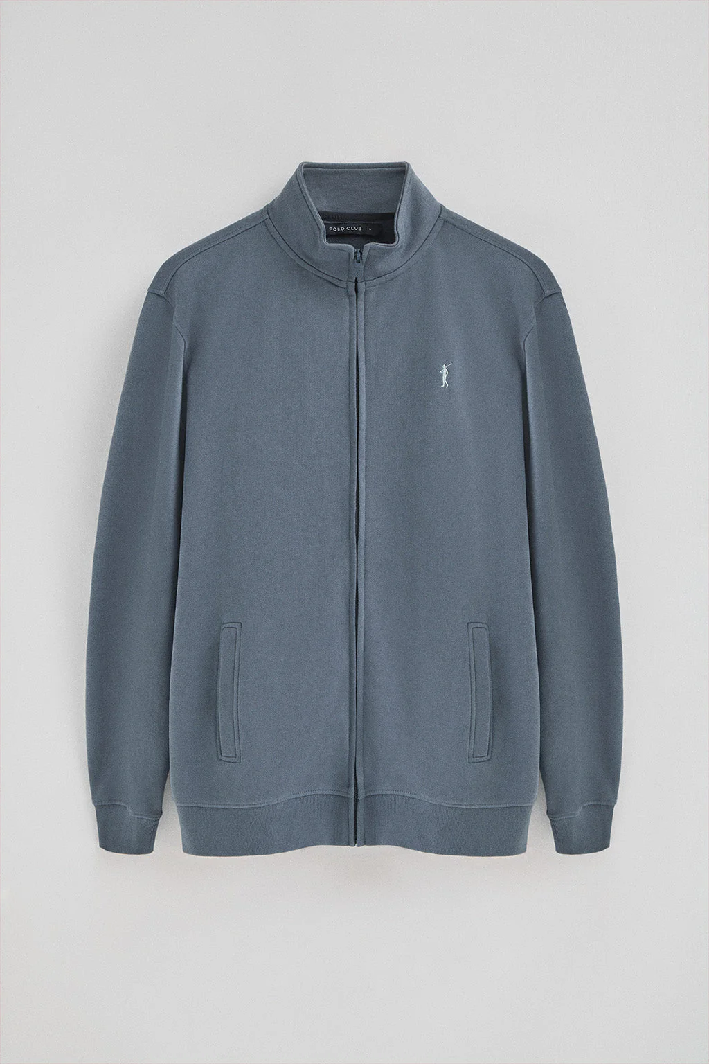 Sudadera azul denim de cuello alto y cremallera con logo Rigby Go - Image 5