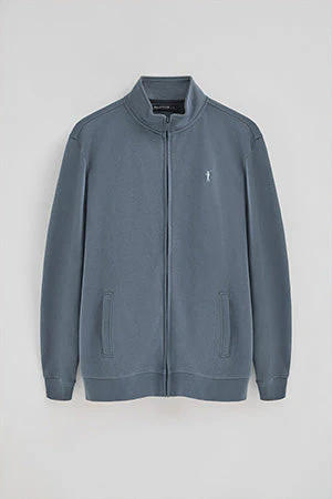 Sudadera azul denim de cuello alto y cremallera con logo Rigby Go - Image 8