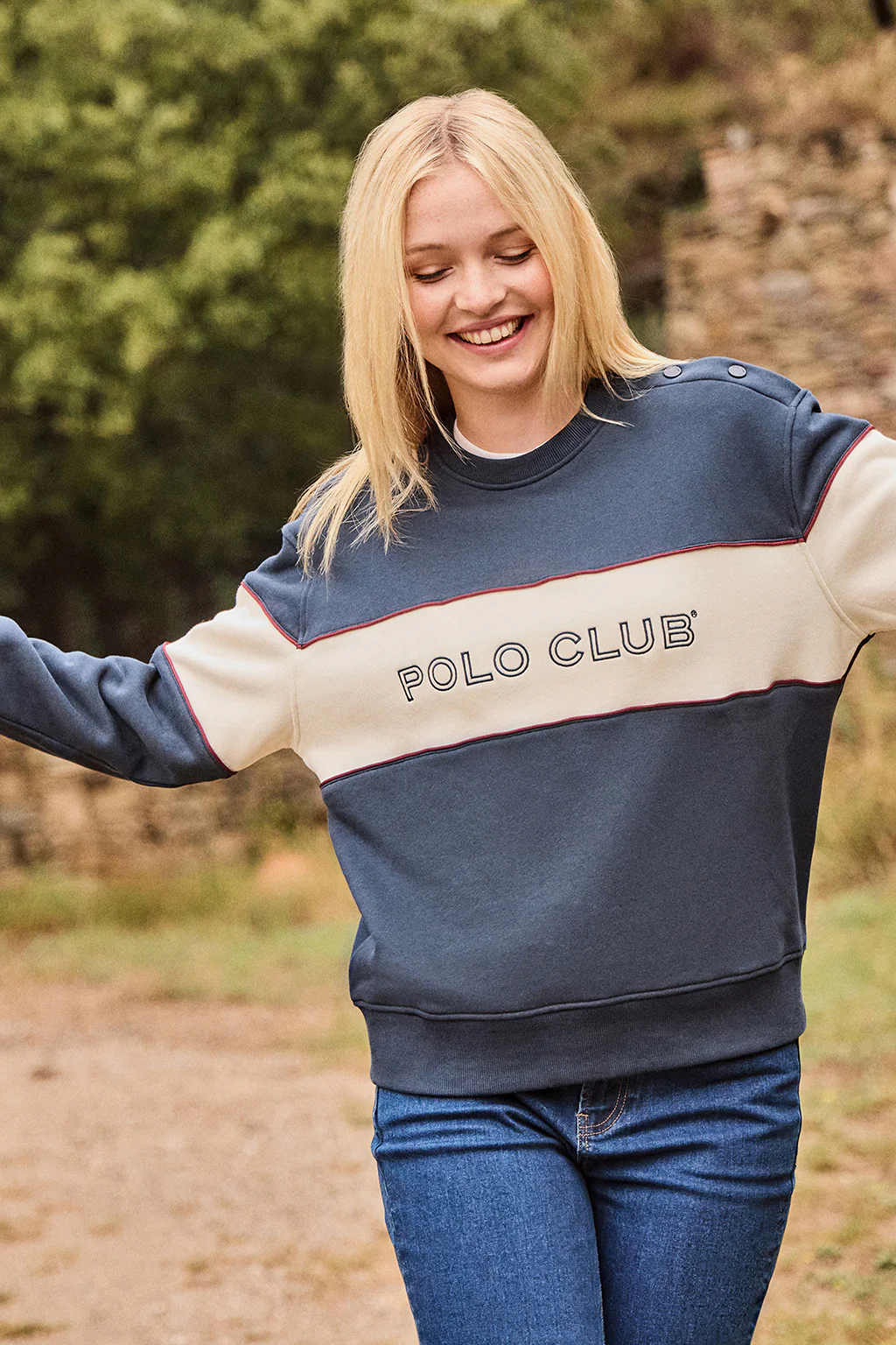 Sudadera azul marino de corte boxy y logo Polo Club