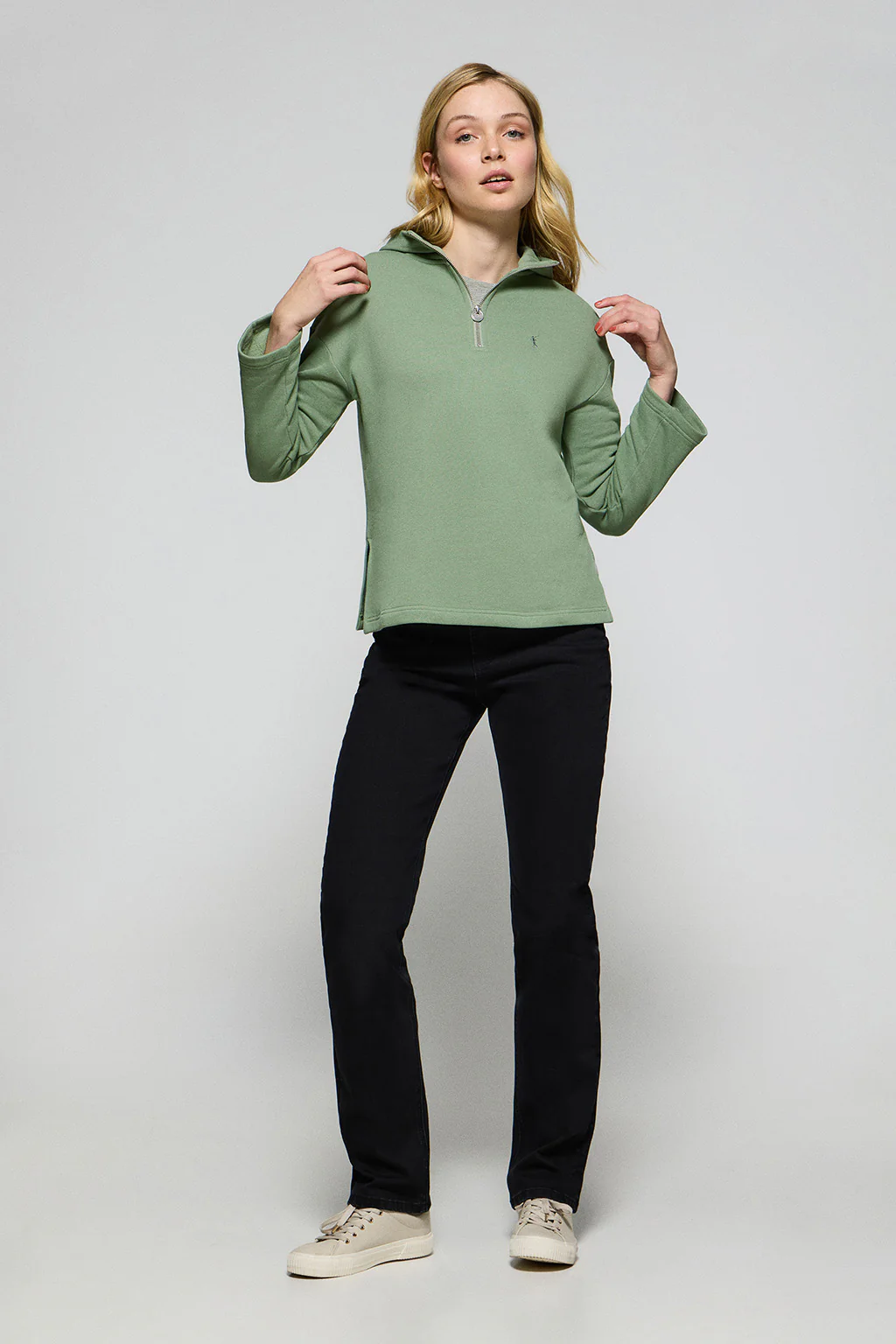 Sudadera Sinsajo verde jade con capucha y cremallera con logo Rigby Go - Image 3